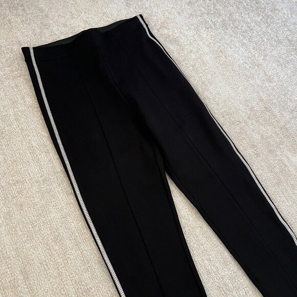 Zara Black Pull On Crop Pants L Bling Tuxedo Striped - Picture 3 of 10